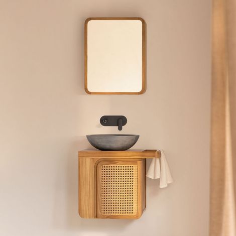 Ensemble meuble de salle de bain suspendu 60x40 cm en bois de teck Georgy SKLUM