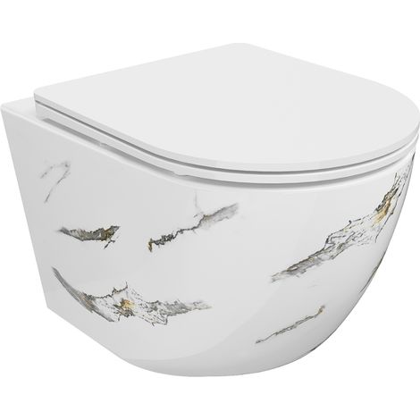 Mexen Lena cuvette WC sans bride avec abattant slim à descente lente, duroplast, pierre blanche - 30224091 (1/5)