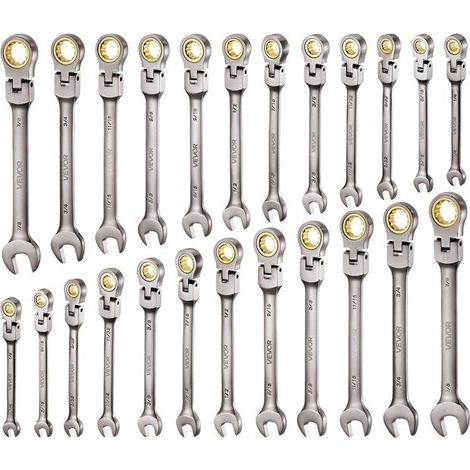Jeu de clés mixtes à cliquet flexible - 24 pièces - SAE et métrique - 8 à 19 mm - 1/4 pouce à 3/4 pouce (1/5)