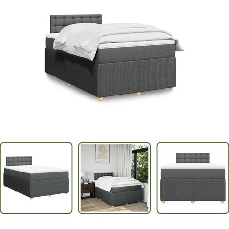 vidaXL Surmatelas - Sommier à lattes de lit avec matelas Gris foncé 120x200cm Tissu (1/5)