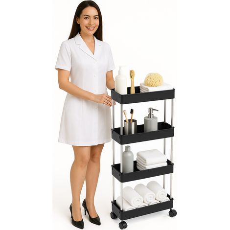 Carrello Carrellino Slim Salvaspazio Cucina Bagno Ripostiglio 4 Ripiani 4 Ruote (1/5)