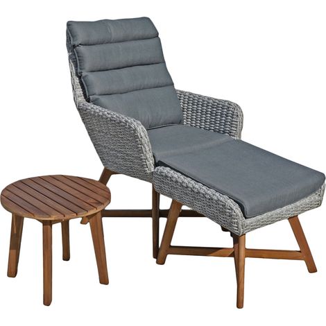 Liegestuhl mit Beinen und Tisch aus Akazie GARDA-120 in grau, B/H/T: ca. 85/95/65 cm