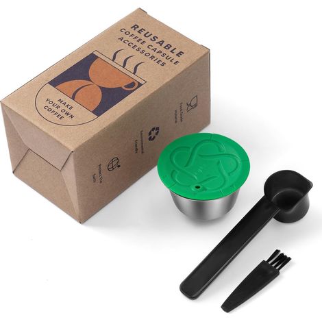 Capsules rechargeables Filtres à dosettes de café réutilisables compatibles avec les brasseurs avec cuillère et brosse (Convertisseur de capsules) (1/5)