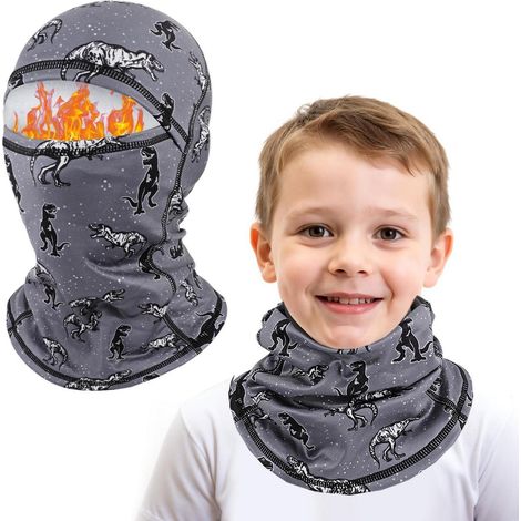 Kinder Sturmhaube Winter Fleece Winddicht Warm Skimaske Radfahren Gesichtsmaske unter Helm für Jungen Mädchen 4-10 Jahre Dinosaurier Grau (1/5)