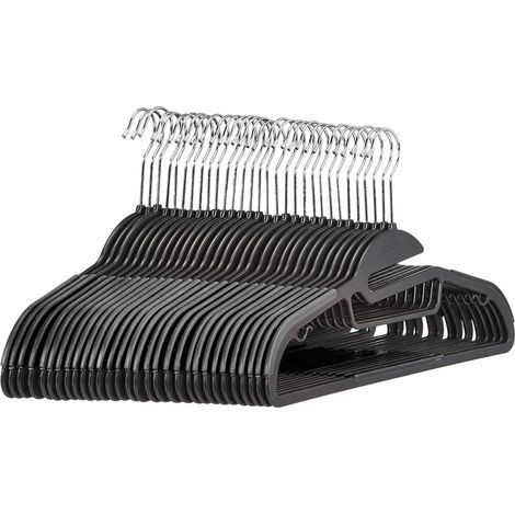 Lot de 30 cintres en plastique ultra robustes antidérapants avec caoutchouc et barre horizontale,Noir (1/5)