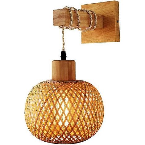 Applique murale rétro en rotin tressé et bois, lampe de chevet vintage pour salon, décoration de chambre - A (1/4)
