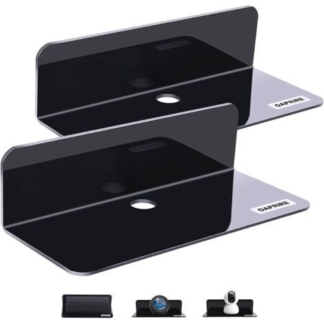 Black - Set of 2 Wall Shelves, Expand Wall Space - 9 Inch No-Drill Acrylic Shelf for Bedroom, Bathroom, Kitchen, Living Room, Office. (1/5)