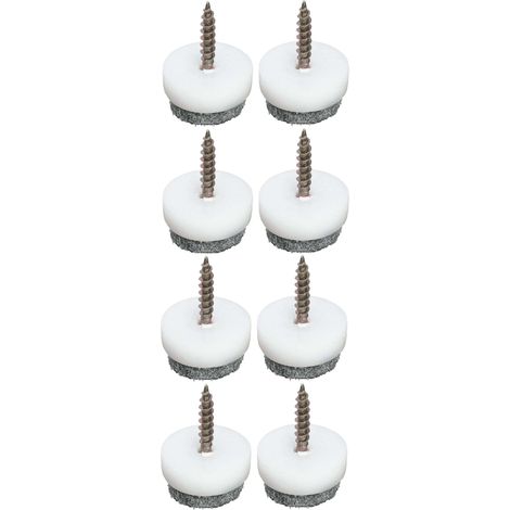 8x Patin vis blanc avec feutrine grise pour chaise table meuble à visser Protection Parquel Sol Embout Feutre Universel, Ø40mm (1/2)