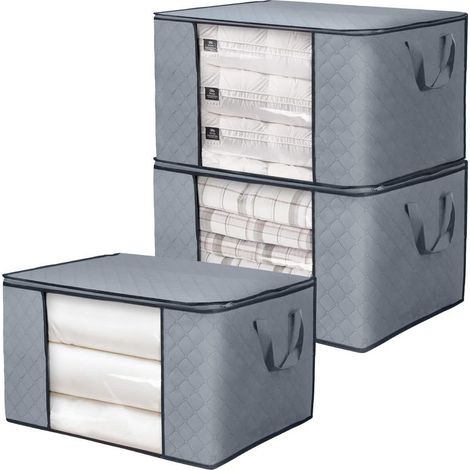 Lot de 3 Sac de Rangement pour Couette en épais Non-tissé Sac de Rangement sous lit Pliables Couette literie couvertures Oreillers Jouets Vestes organisateurs--48x50x28cm (1/5)