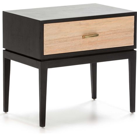 Nachttisch 60X40X55 Schwarz/Naturholz mit grauer Patina (1/3)