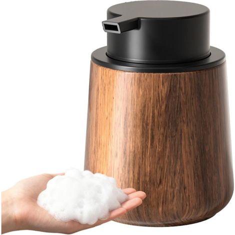 Distributeur de Savon,Distributeur de Savon moussant pour Salle de Bain et Cuisine,Distributeur Moderne Rechargeable Couleur Noyer pour évier (1/5)