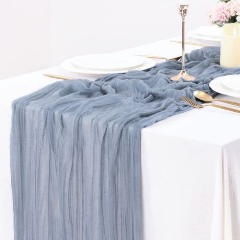Chemin de table en gaze, 90 x 400 cm, style bohème, décoration de table rustique et transparente pour mariage, fête ou autre événement. (1/5)