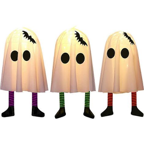 Lot de 3 fantômes suspendus pour Halloween avec chaussettes rayées chauve-souris, décorations fantômes, chapeaux de sorcière lumineux et effrayants (1/5)
