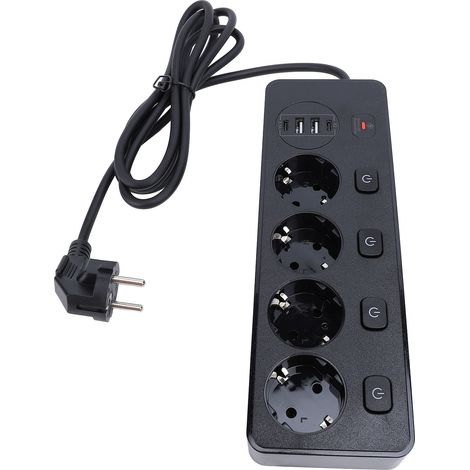 Bande de prises de courant 3250W, 4 prises à 2 broches, 2 prises de Type C, charge rapide, Ports USB, interrupteur indépendant, protection contre les surcharges