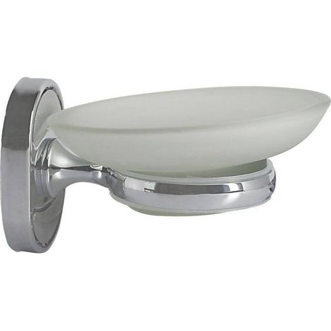 TRADE SHOP - Porta Sapone Saponetta Con Piattino Vetro Satinato Parete Bagno Ovale 52009 - (1/3)
