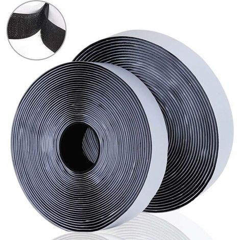 10M Bande Agrippantes Adhésives Rubans Adhésifs Bande Ruban Scratch Autocollant Moustiquaire Hook Loop Rouleau Scratch Autoadhésif pour moustiquaire fenetre, Noir, 10m x 2