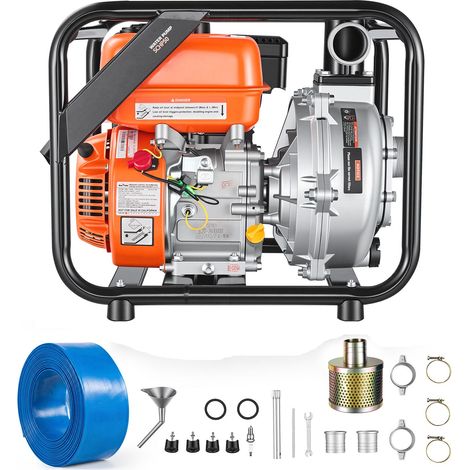 Pompe à eau thermique 50,8 mm, 128 GPM 6CV semi-pour eaux chargées, transfert portable, moteur essence, tuyau refoulement 7,62 m, châssis renforcé, turbine fonte, irrigation, piscines (1/5)