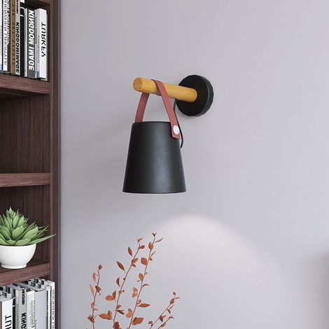 Applique murale minimaliste moderne en bois massif pour chambre à coucher, applique murale nordique en bois pour couloir, luminaire Zhongshan, noir. (1/5)