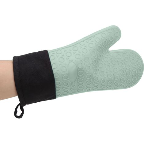 Gants de cuisine isolants pour four micro-ondes, en silicone antidérapant et résistant aux hautes températures, modèle long à deux doigts, couleur vert, lot de 2 (1/5)