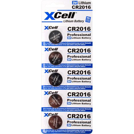 5er Sparset XCell CR2016 Lithium-Knopfzelle 3V / 90mAh (1/2)