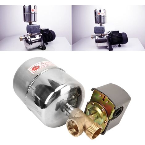 Pompe à eau auto-amorçante à double tige + réservoir sous pression en acier inoxydable + surpresseur à quatre voies en cuivre + pressostat 110 V-230 V (1/5)