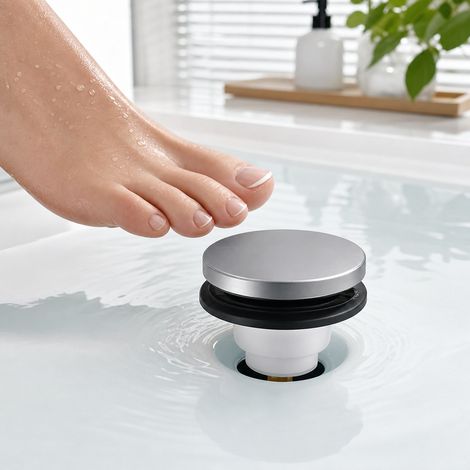 Bouchon Baignoire Plastique Pop-up Pied - Stopper de Vidange Etanche pour Baignoire, Bac et Evier de Salle de Bains, Ouverture et Fermeture sans se Baisser (1/4)