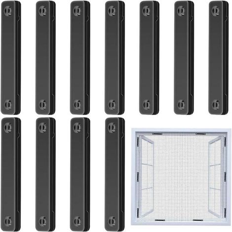 Lot de 12 attaches magnétiques pour moustiquaires - Noir, fixation solide sans trace, clips de fixation pour fenêtres et portes, adaptés aux appartements, chambres d'enfants et espaces de vie (1/5)