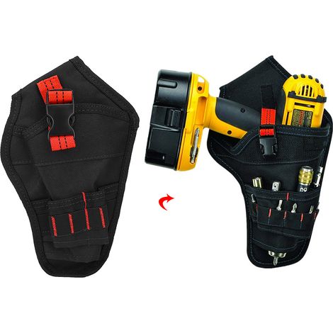 Sacoche de ceinture pour outils, poche de rangement multifonction pour perceuse et accessoires (noir-rouge)