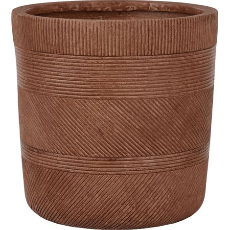 Vaso rotondo per piante in fibra di argilla con motivo a rilievo marrone dorato ⌀ 36 cm Voula (1/5)
