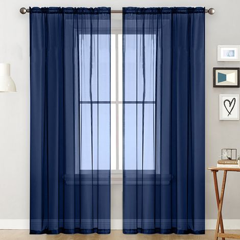 Transparente Gardinen für das Wohnzimmer, Ösengardinen für das Schlafzimmer, halbtransparente dunkelblaue Voile-Gardinen (39''B x 98''H, 2 Paneele) (1/5)