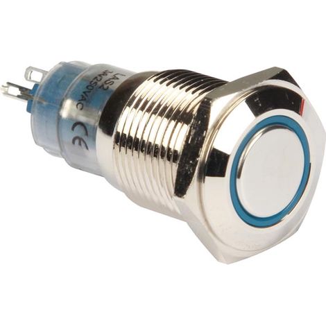 BOUTON-POUSSOIR MÉTALLIQUE ROND SPDT 1NO 1NC - ANNEAU BLEU SWITCHES R1600B (1/4)