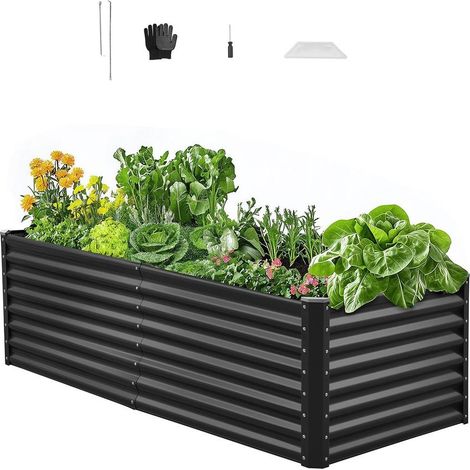 En métal galvanisé, bac potager surélevé 180 x 90 x 60 cm, fond ouvert, jardinière extérieure grise (1/5)
