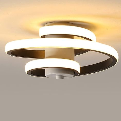 Plafonnier LED Moderne, Plafonnier Design Créatif Spirale 24W, Plafonnier Métal Noir, Salon Chambre Cuisine Salle à Manger Couloir Plafonnier LED (Blanc Chaud 3000K)