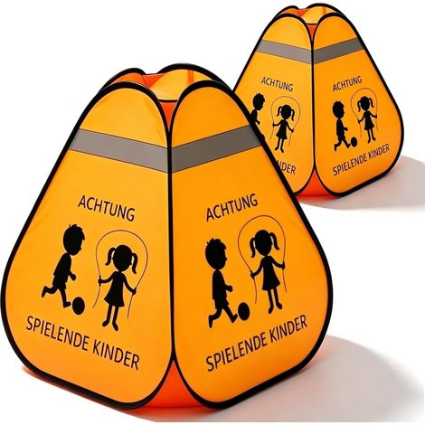 Lot de 2 Panneaux Attention Pliables 60 x 50 x 50cm, Cube de Signalisation Réfléchissant Pop-Up, Panneau de Signalisation Enfants Jouent Panneau Sécurité Routière pour Rue Résidentielle, École (1/5)