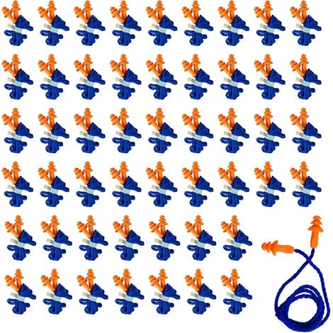 50 Paires Bouchons d'oreille en Silicone Réutilisables avec Cordon, Protection Auditive avec Réduction du Bruit pour Sommeil, pour Dormir, Travail, Voyage, Travaux de Construction (50 Paires) (1/5)