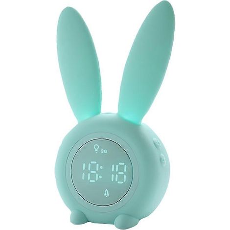 Réveil LED lapin mignon - S'accorde avec la décoration de la chambre, réveil numérique à fonction snooze de dessin animé, taie d'oreiller verte en liquidation. (1/5)