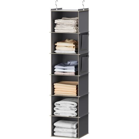 Étagère de rangement suspendue à 6 niveaux, système de suspension, pliable, avec support interne, pour vêtements et chaussures, gris