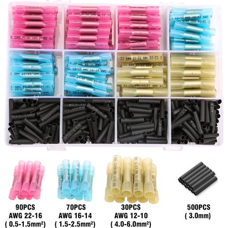Kit 690 pièces connecteur jonction gaine thermorétractable à étain étanche (1/4)