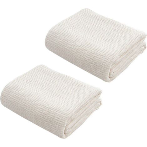 Couverture douce lavable en coton effet nid d'abeille pour lit ou fauteuil - beige (1/5)