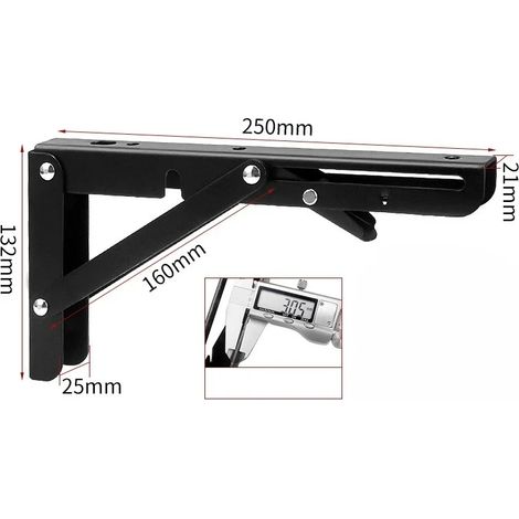 (25 cm - Blanc) 2 supports triangulaires pliables en acier inoxydable pour étagère, support robuste, réglable, fixation murale, banc, table, quincaillerie pour meubles (1/5)