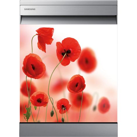 Stickers Lave vaisselle - Coquelicots - 60x60 cm - Adhésif BRILLANT (1/2)