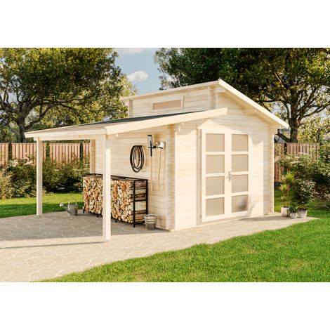 Alpholz Gartenhaus Aktiva mit Schleppdach Gartenhaus aus Holz, Holzhaus mit 28 mm Wandstärke inklusive Schleppdach, Blockbohlenhaus mit Montagematerial (1/4)