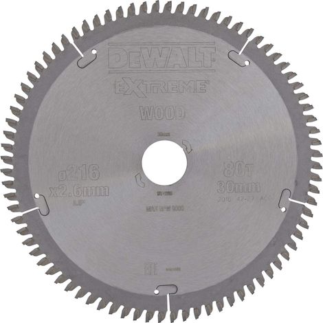 Lame de Scie Circulaire Stationnaire Extreme Workshop 216x30mm Disque Tranchant 80 Dents Pastilles en Carbure Découpe Bois et Aluminium Protection contre la Surchauffe DT4286-QZ (1/3)