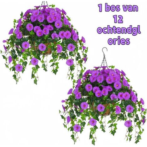 Bouquet artificiel de 12 pétunias – Fleurs suspendues pour extérieur, balcon, porche, jardinière et décoration – Violet (1/5)
