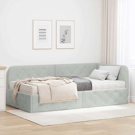 Estructura de cama en esquina Gris Claro 90 x 200 cm Terciopelo