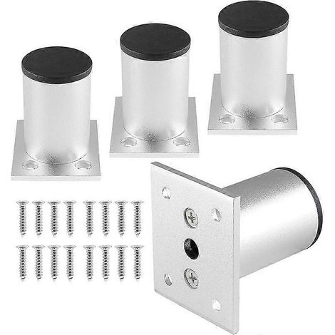 Pieds de meubles réglables en alliage d'aluminium, pieds de support ronds en métal pour canapé, lot de 4, 7,6 cm (3 pouces), adaptés aux tables de cuisine et aux armoires. (1/5)