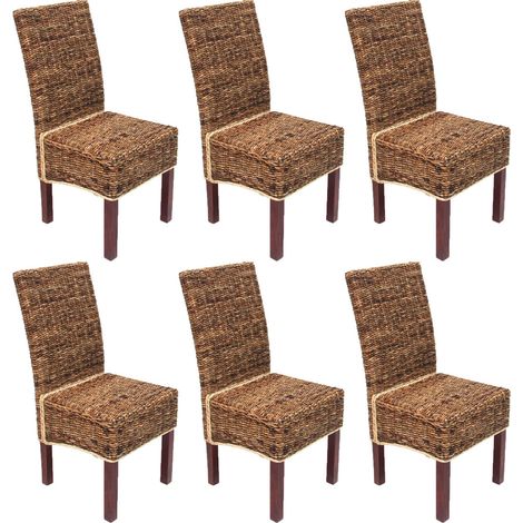 Lot de 6 chaises M69, banane tressée, pieds marrons