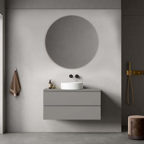 Mobile bagno sospeso 100 cm Grigio Londra per Lavabo d'appoggio Specchio Tondo - Fiji Paint Top (1/4)