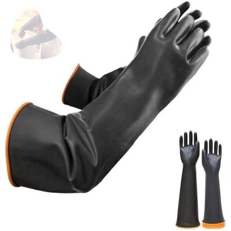 Gants en latex résistant aux produits chimiques gants de protection longs en caoutchouc de sécurité industrielle, gants noirs résistants, 1 paire (1/5)