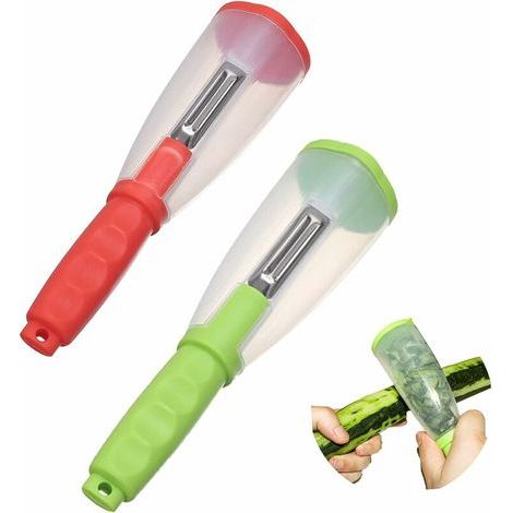 Pelador de verduras con recipiente, pelador de acero inoxidable ultra afilado, 2 peladores, pelador de patatas de plástico económico, adecuado para pelar frutas y verduras (Ve (1/5)